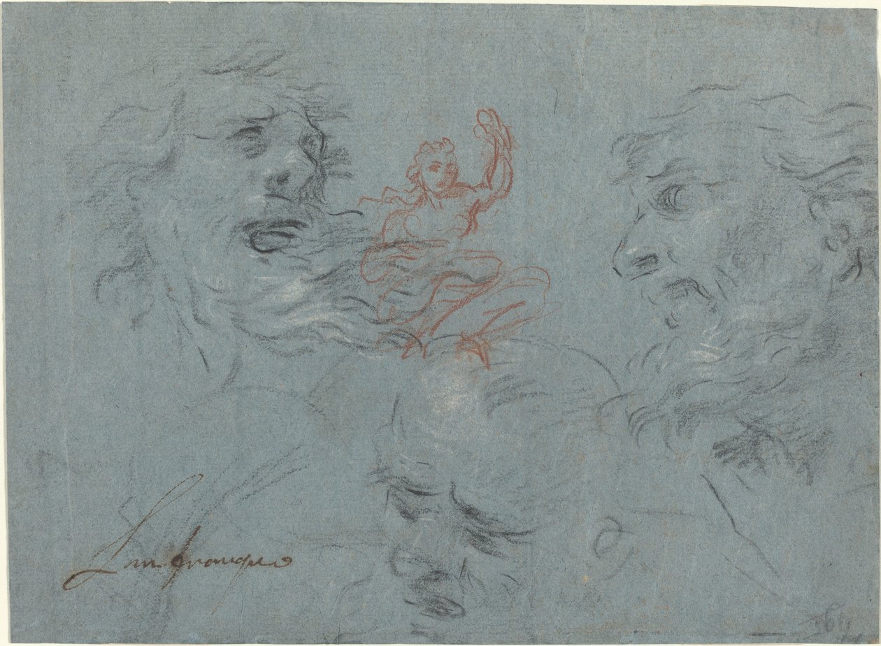 Studie van hoofden [recto] door French 17th Century