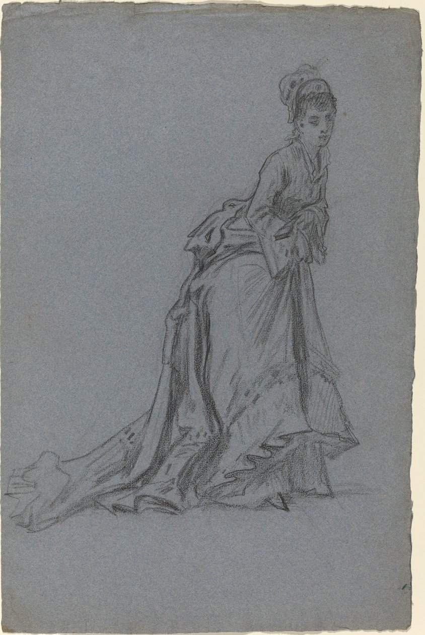Modieuze Jonge Vrouw die Vooruit Stapt door French 19th Century