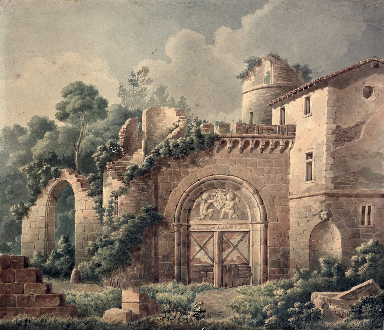 Een Vernietigd Kasteel, ca. 1820 door French School