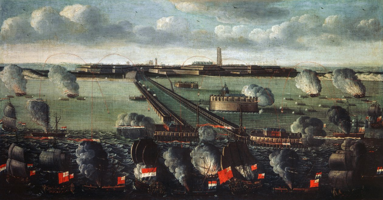 Anglo-Nederlandse vloot bombardeert Duinkerken in 1695 door French School