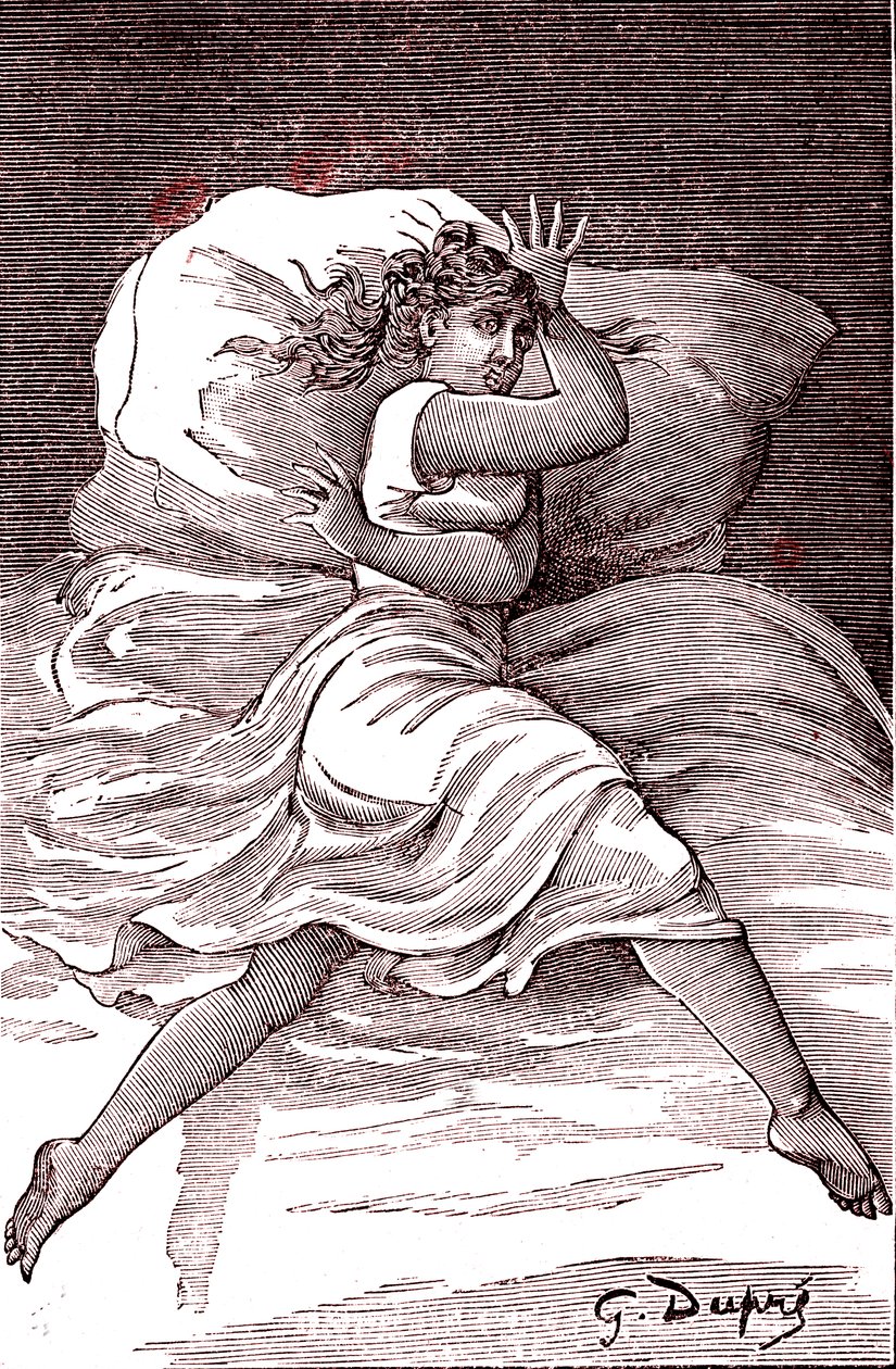 Grenzend aan hysterie. 1887 (gravure) door French School