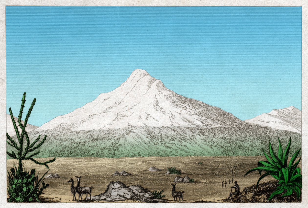 Chimborazo vulkaan (gravure, ca. 1840) door French School