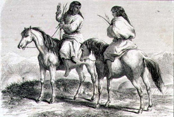 Comanche Indianen in de jaren 1860 (gravure) door French School