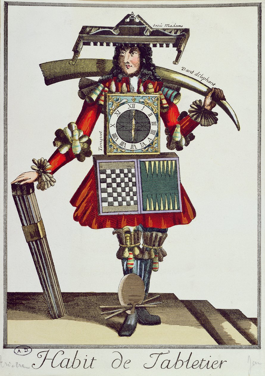 Kostuum van een Tabletier, ca. 1700 door French School