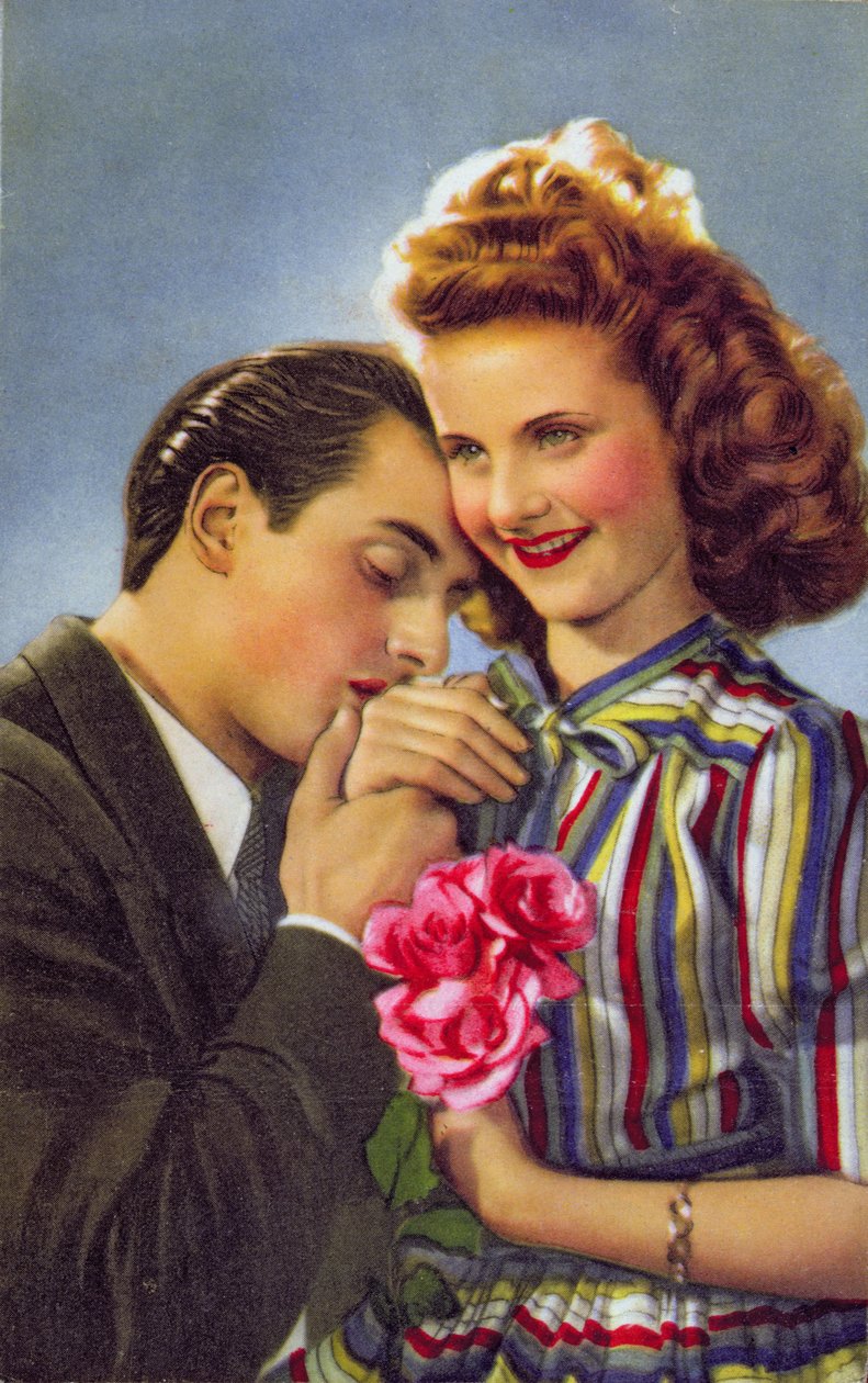 Koppel met rozen, ca. 1930 door French School