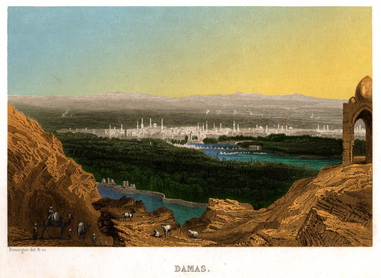 Damascus in Syrië (gravure, ca. 1850) door French School