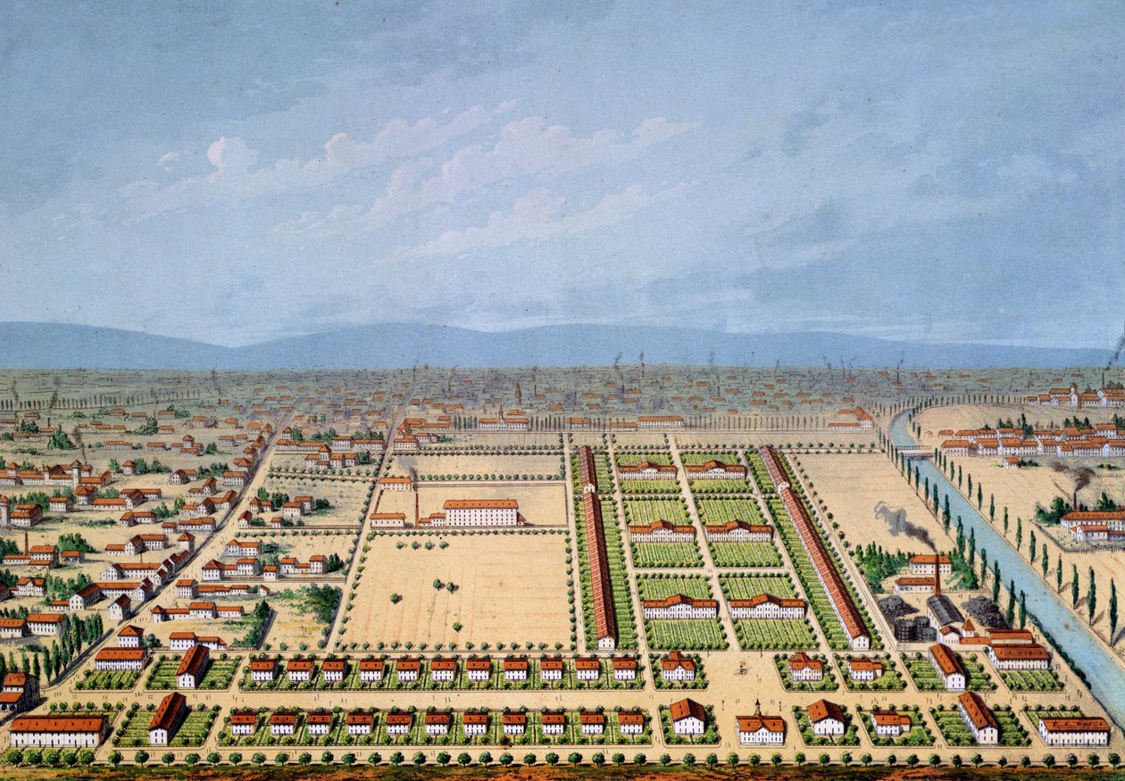 Industrieel woningbouwplan in Mulhouse, Frankrijk, 1846 door French School