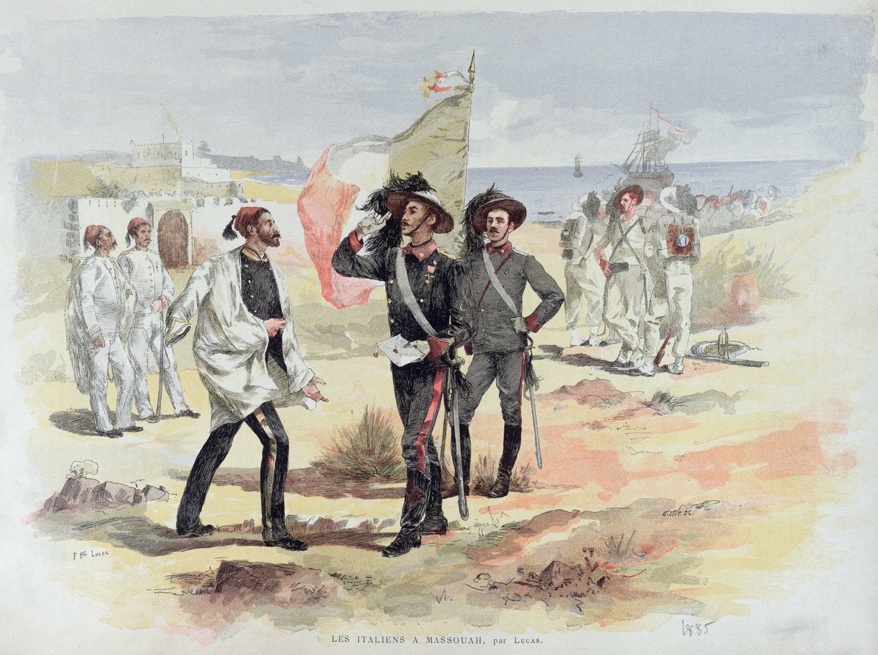 Italiaanse troepen bezetten Massaoua, Eritrea in 1885 door French School