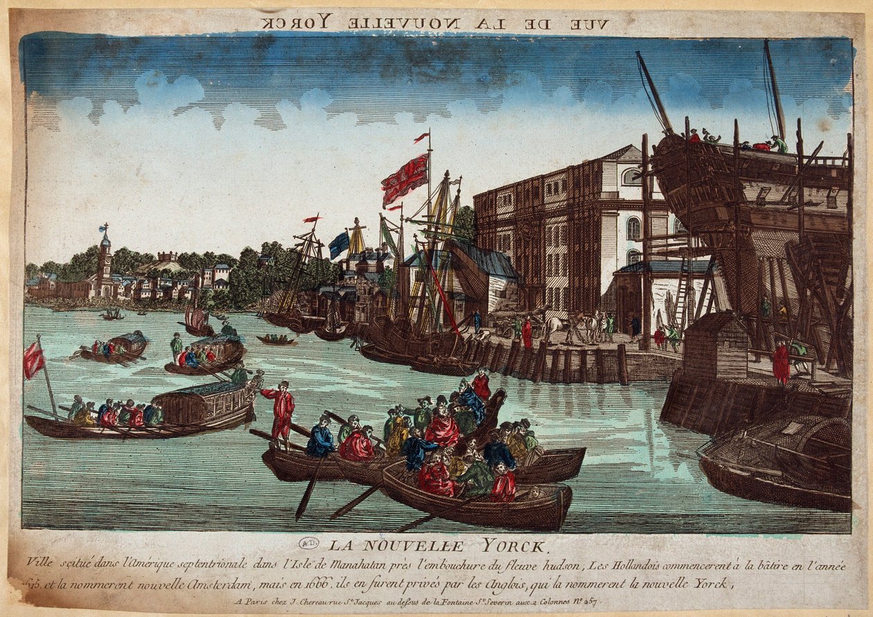 La Nouvelle York, gravure 18e eeuw door French School
