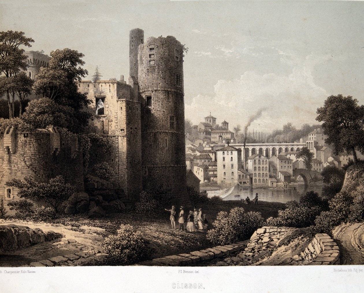 Le château de Clisson - Lithografie door French School
