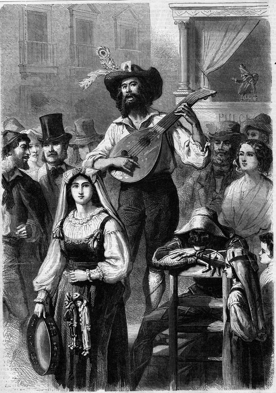 Mandolinespeler in een straat in Italië door French School