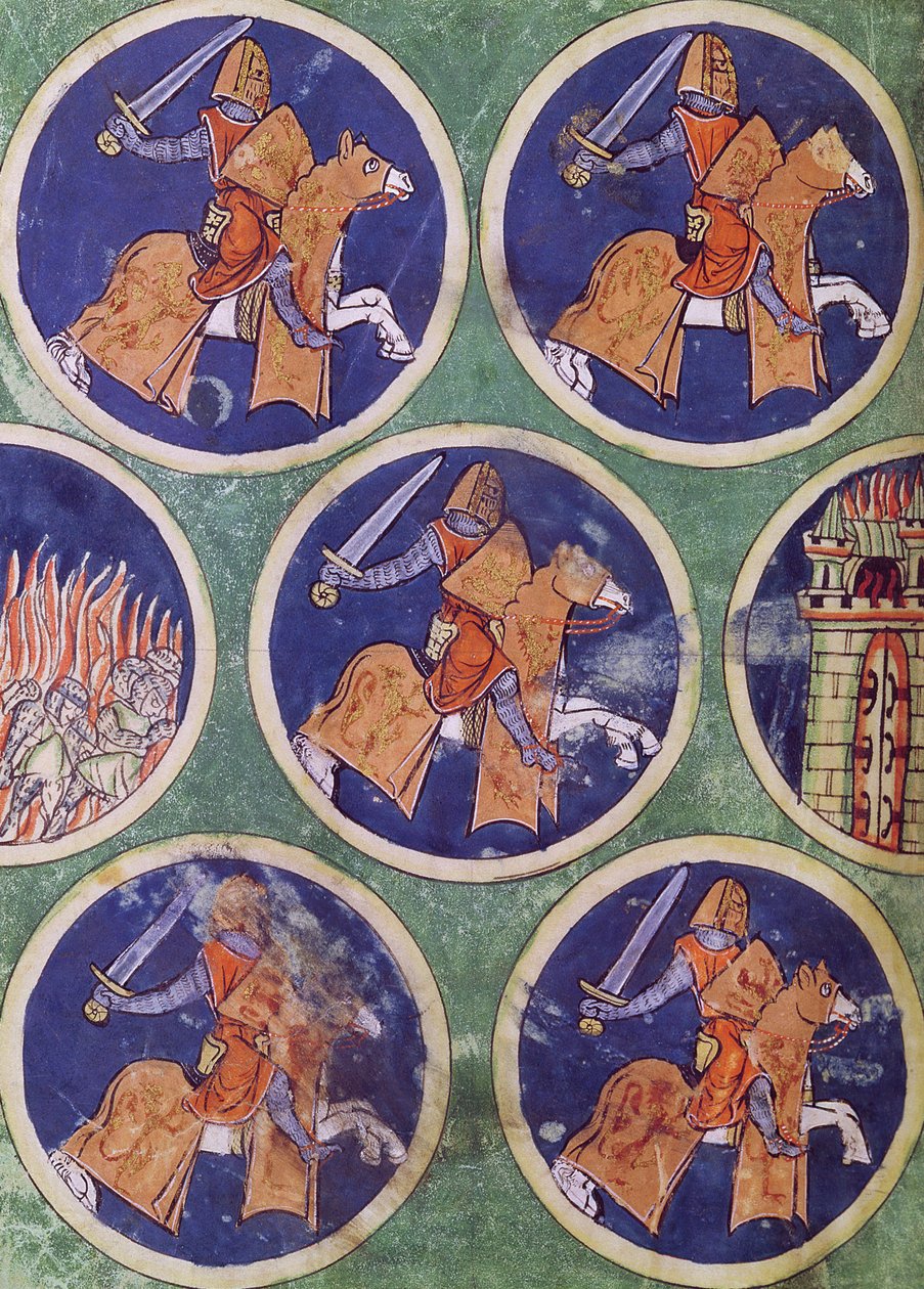 Ms 3516 fol.217v Vijf ridders door French School