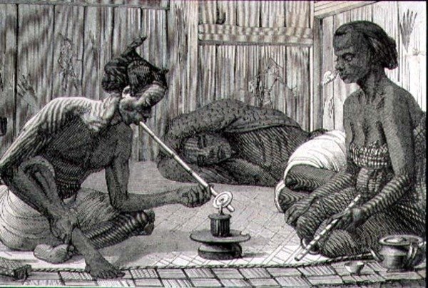 Opiumrokers in Borneo door French School