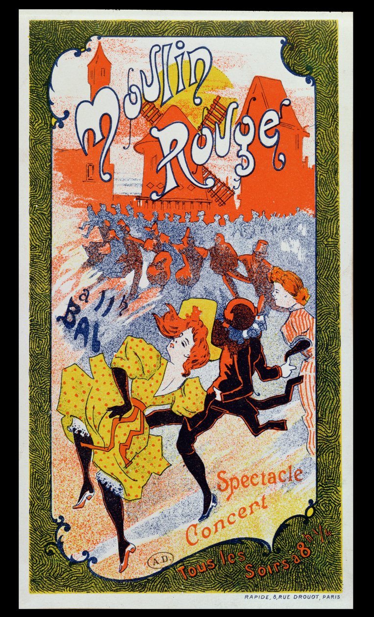 Poster die de Moulin Rouge adverteert, ca. 1890-1900 door French School
