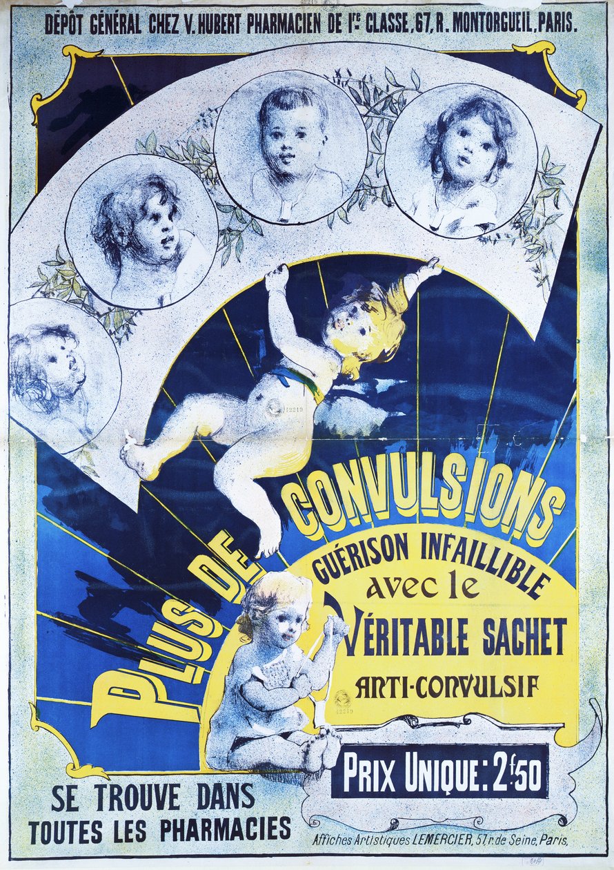 Poster die de Veritable Sachets Anti-Convulsif adverteert door French School