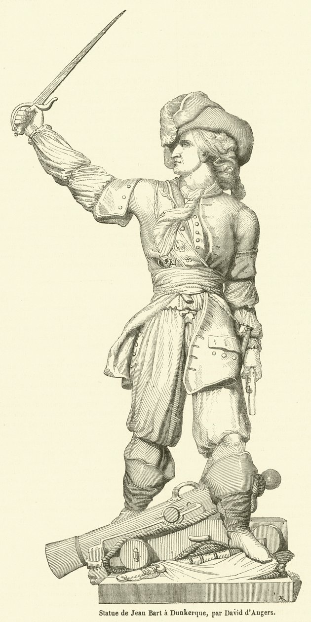 Standbeeld van Jean Bart in Duinkerken (gravure) door French School