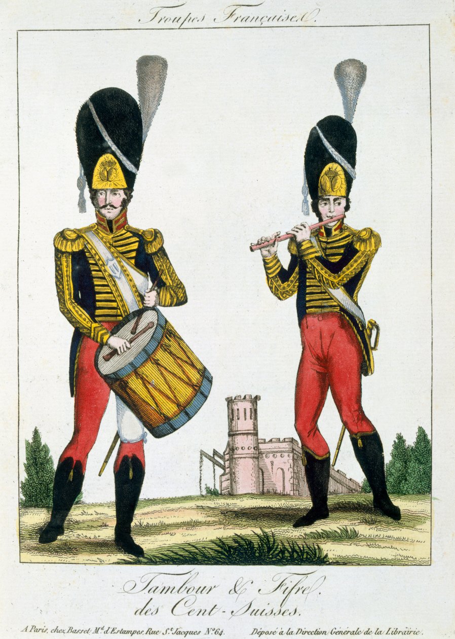 Zwitserse Garde, tamboer en fluitspelers, ca. 1790 door French School