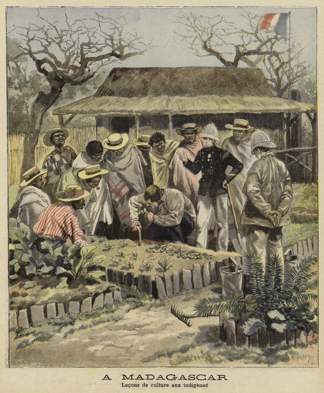 Inheemsen landbouwtechnieken leren, Madagaskar, 1897 door French School