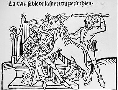 De Ezel en het hondje (gravure) door French School