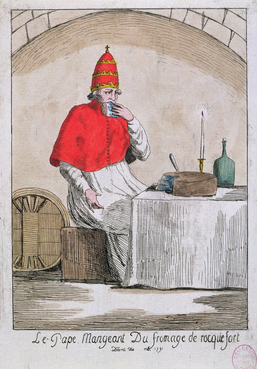 De paus eet Roquefort kaas, 1791 door French School