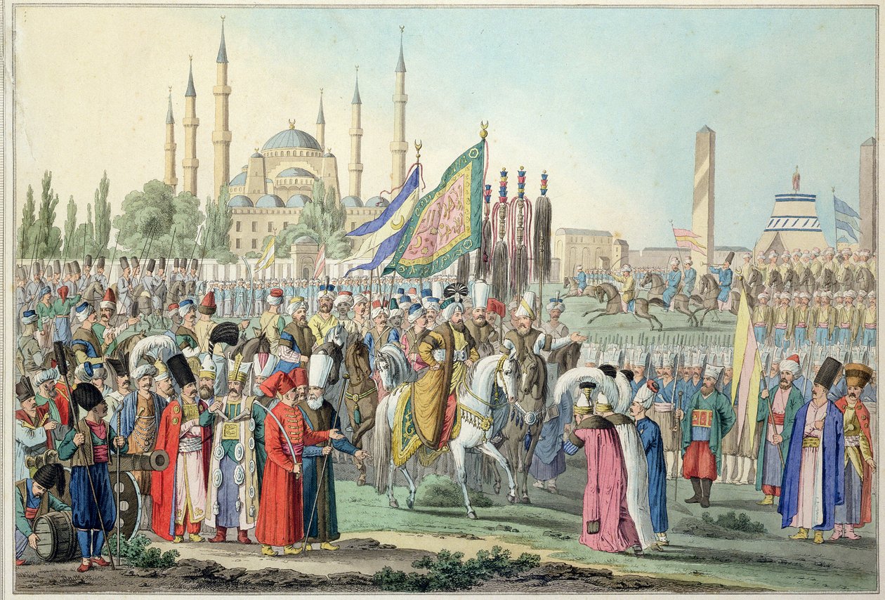 De Turkse Sultan die zijn Janitsaren inspecteert door French School