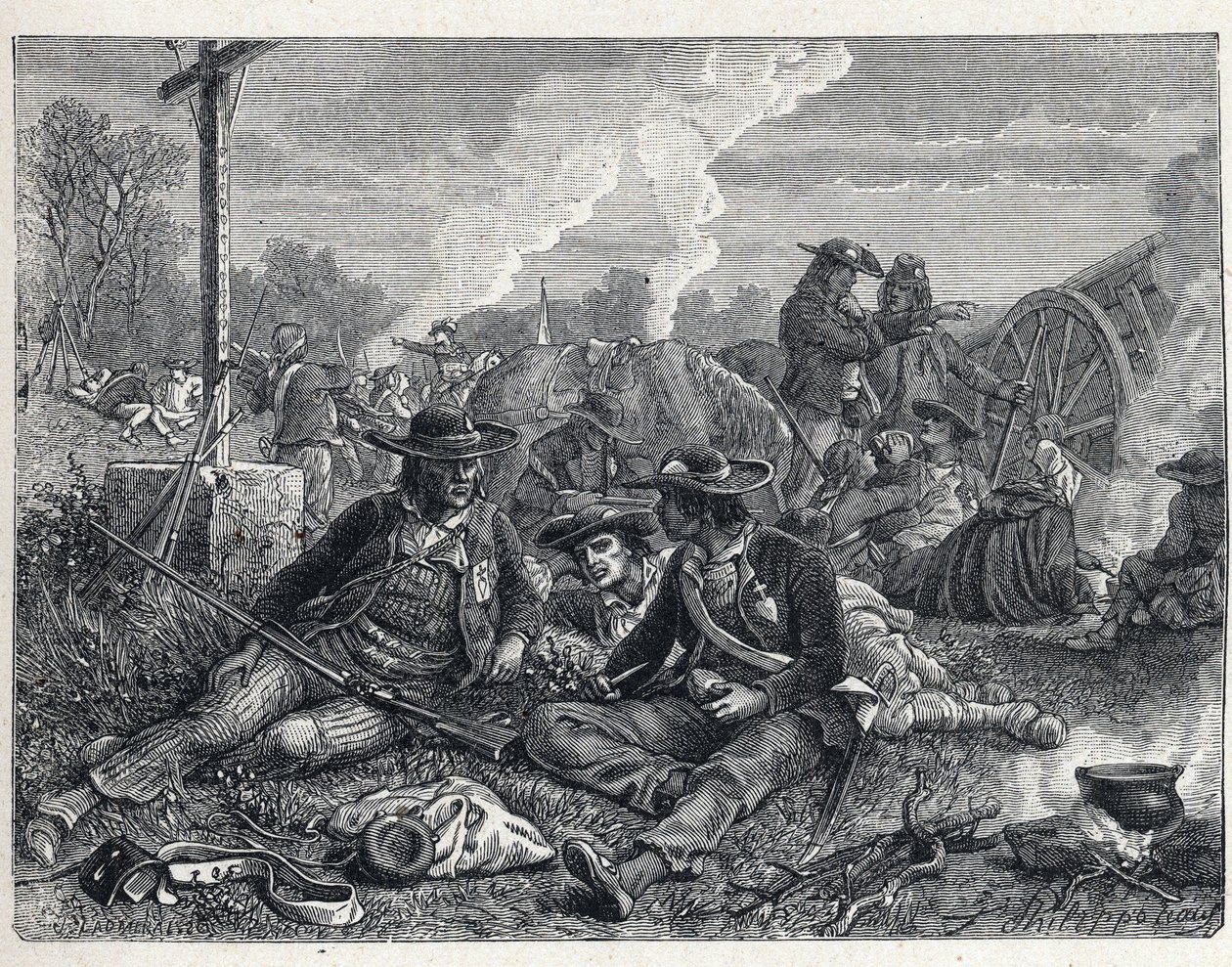 Vendee Oorlogen (1793-1796): kampement van Vendeese opstandelingen door French School