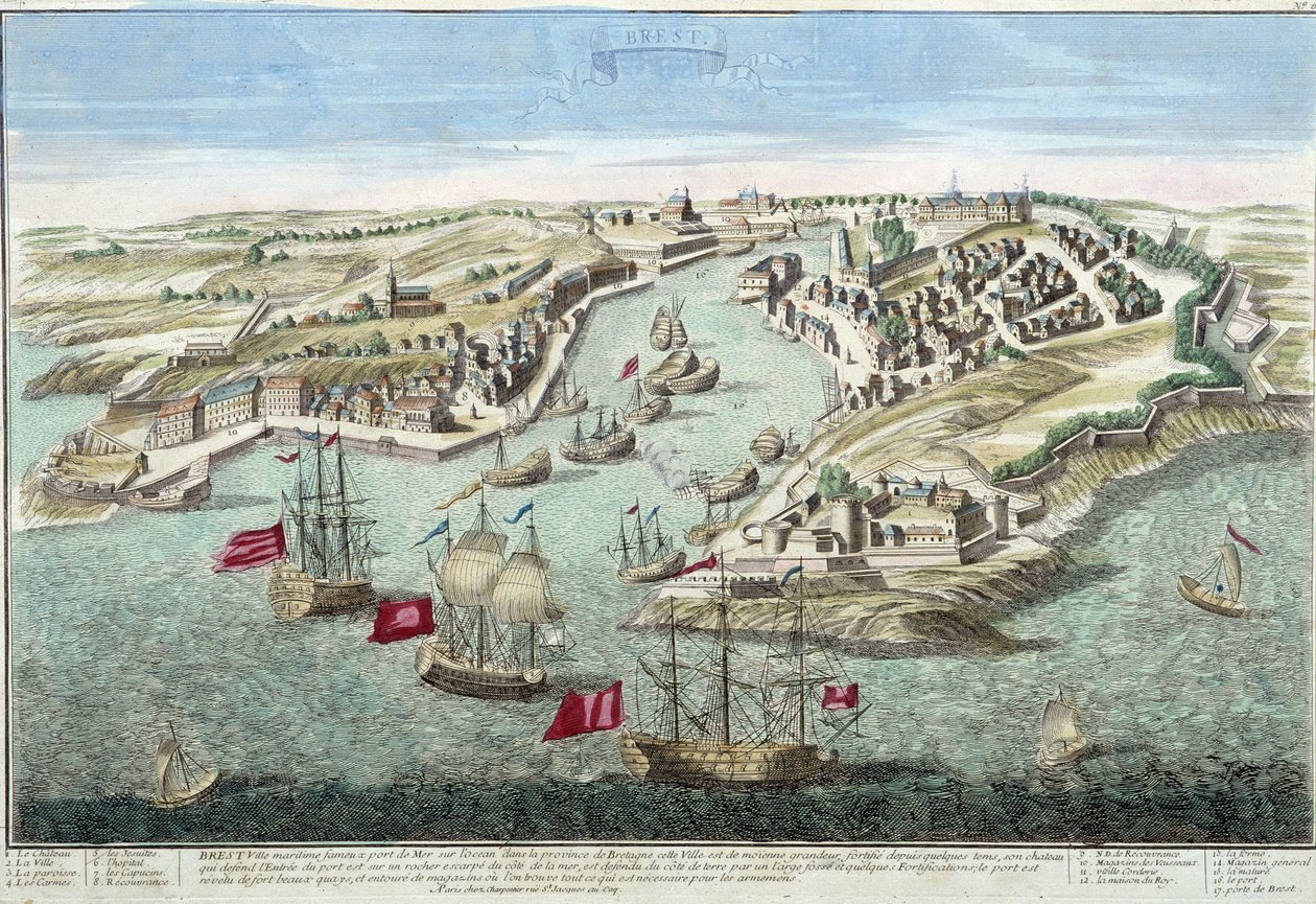 Zicht op Brest in de 18e eeuw. door French School