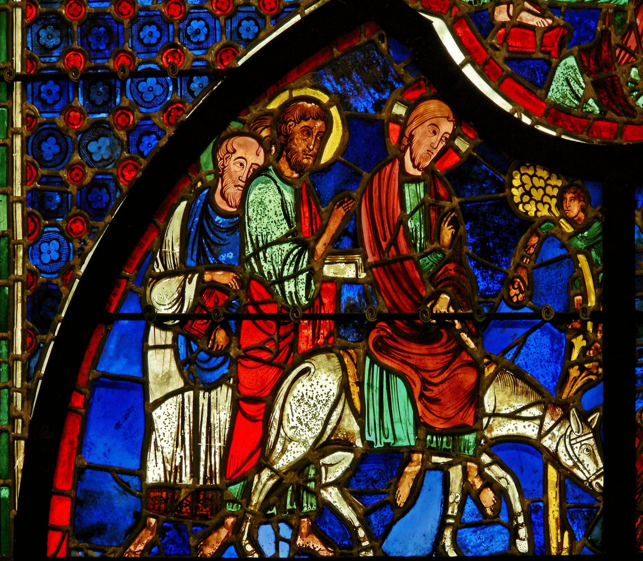 Raam met de intocht van Christus in Jeruzalem door French School