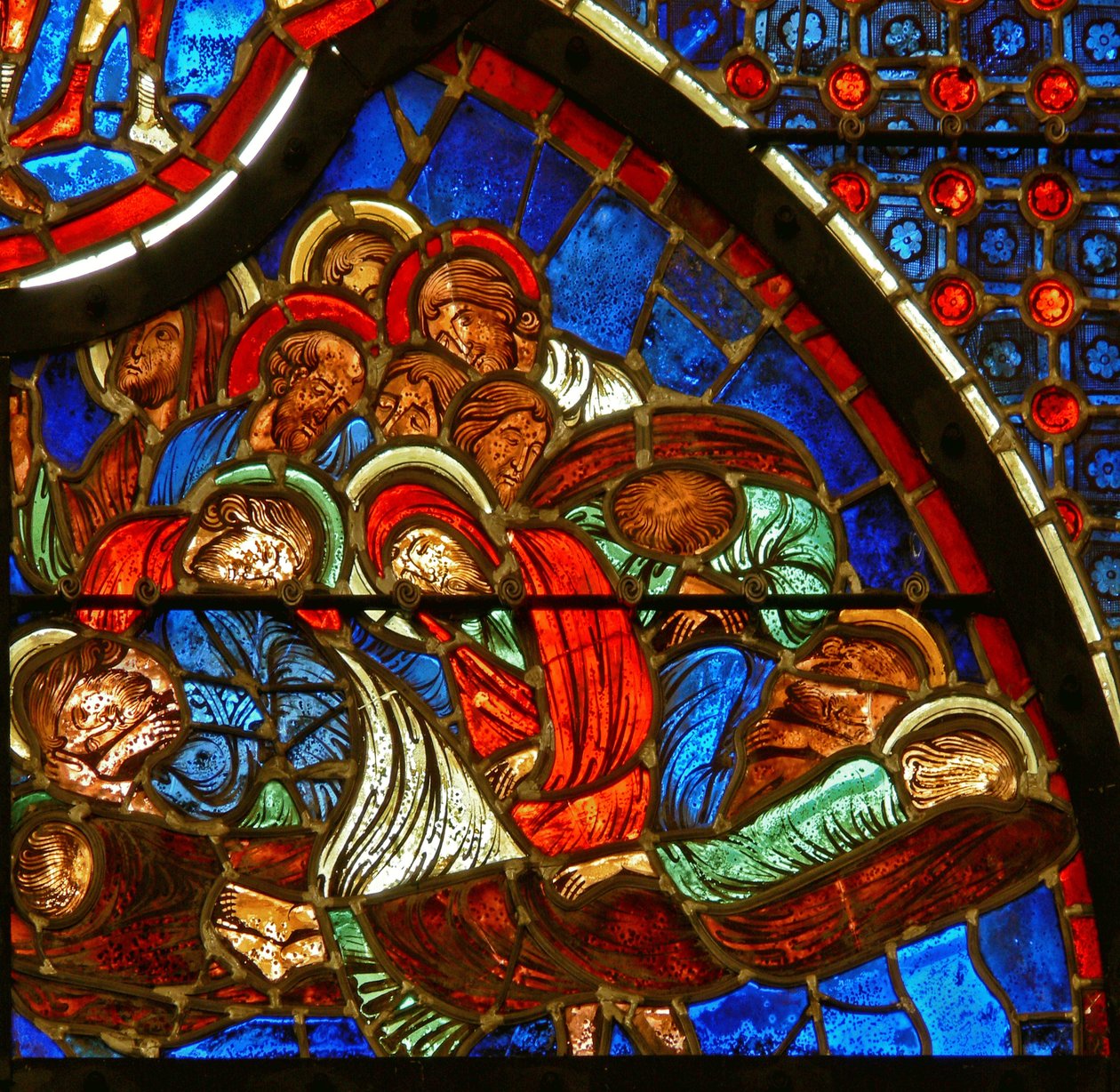 Raam met de slapende discipelen in Gethsemane door French School