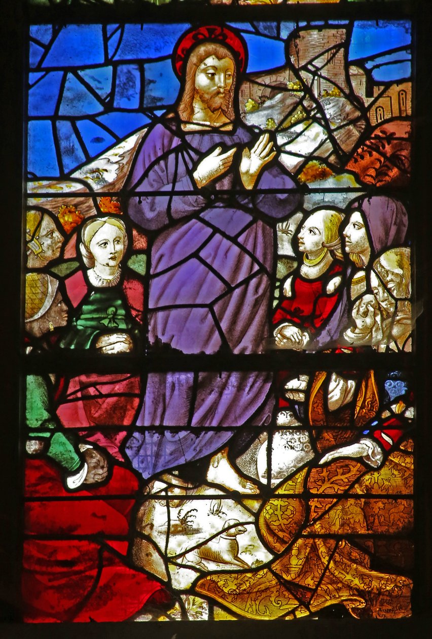 Raam w38 met Christus die predikt door French School