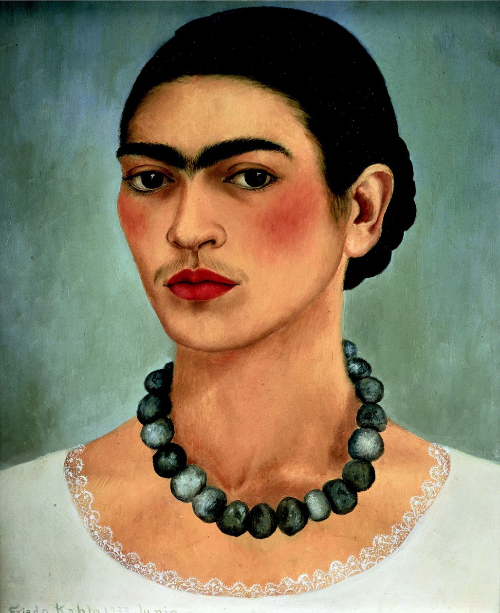 Zelfportret met halsketting door Frida Kahlo
