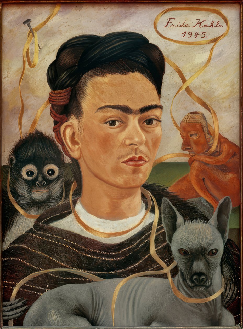 Zelfportret met kleine aapjes door Frida Kahlo