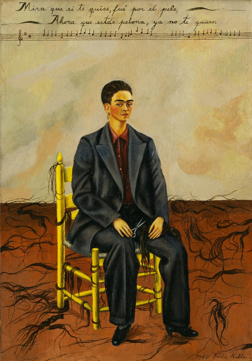 Zelfportret met geknipt haar door Frida Kahlo