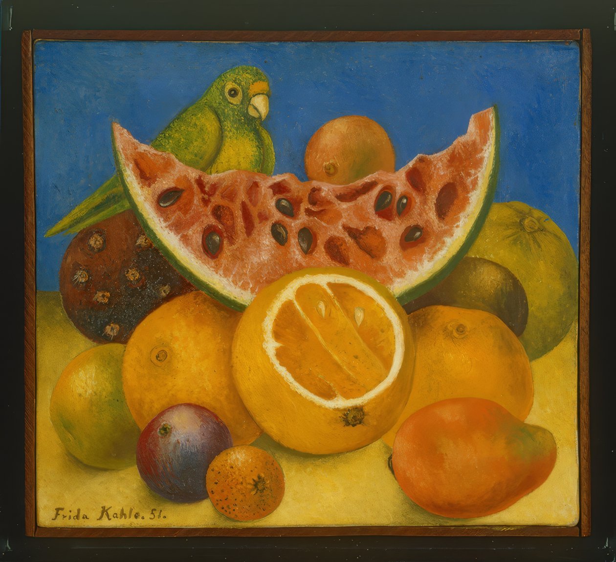 Stilleven met papegaai door Frida Kahlo
