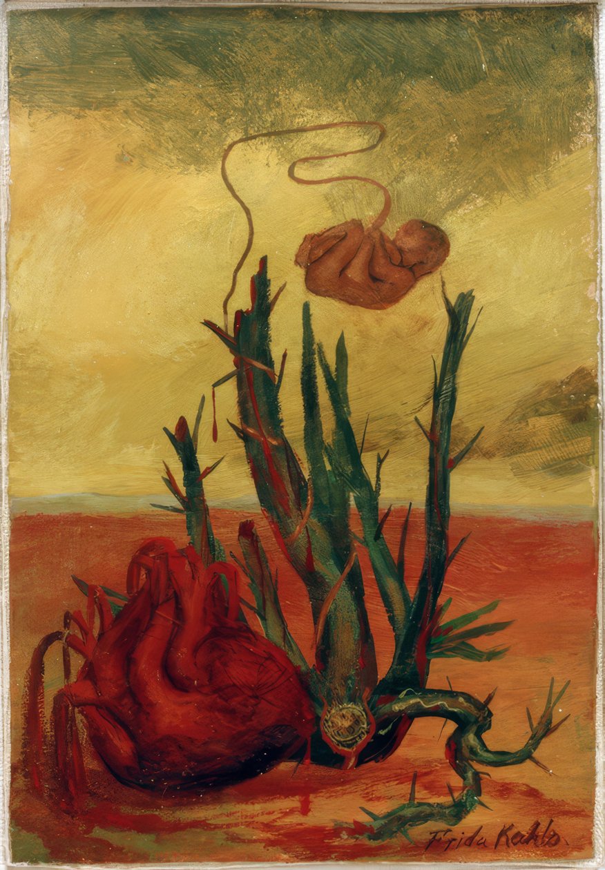 Zonder titel (hart, cactus en foetus) door Frida Kahlo