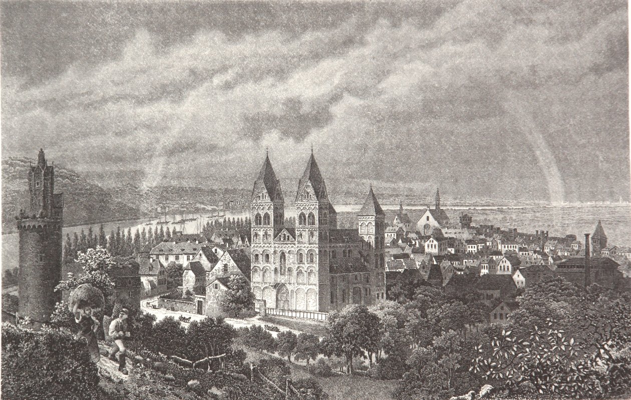 Andernach. Staalgravure uit een Rijnalbum door Pierre Joseph Redouté