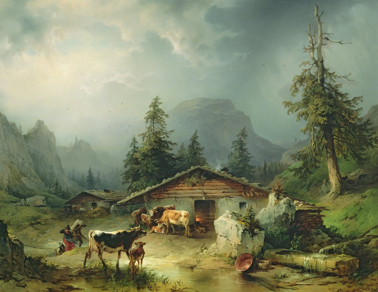 Alpenhut in regenachtig weer, 1850 door Friedrich Gauermann