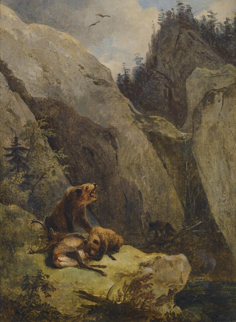 Beren ontleden een hert door Friedrich Gauermann