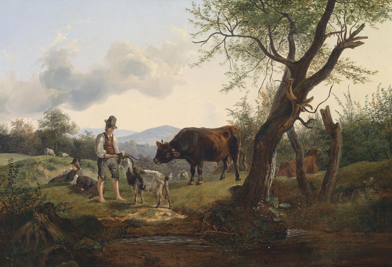 Herder met geitenbok door Friedrich Gauermann