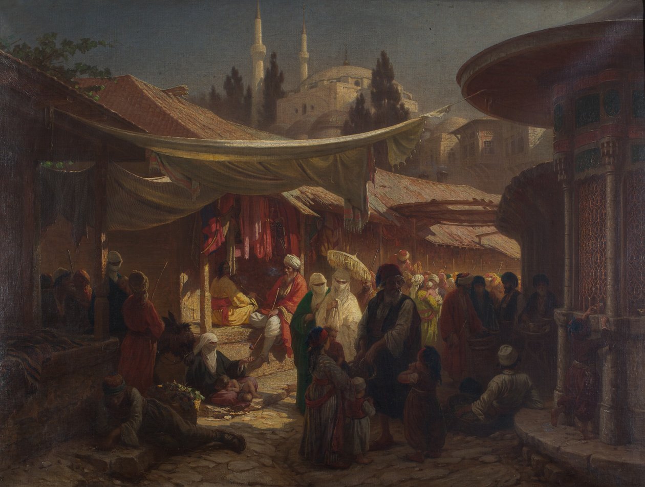 Turkse bazaar door Friedrich Alois Schönn