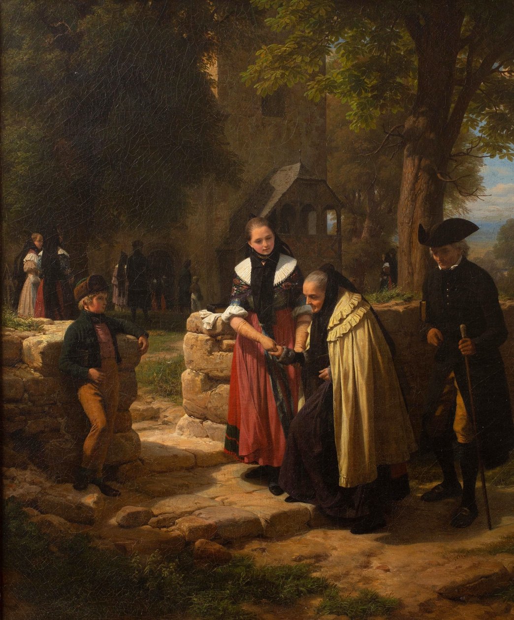 Voor de kerk. door Friedrich Eduard Meyerheim