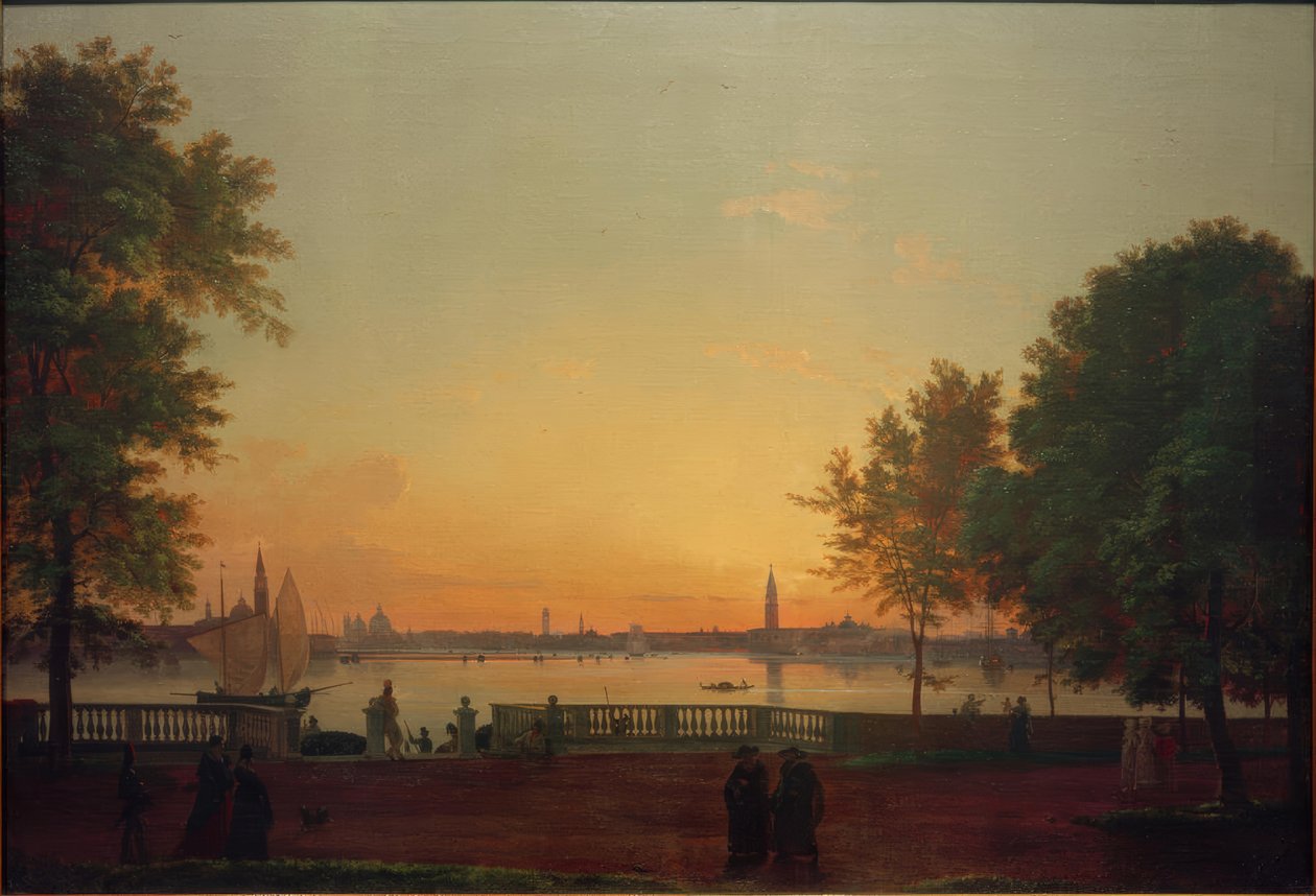 Uitzicht op Venetië vanaf de Giardini Pubblici door Friedrich Nerly