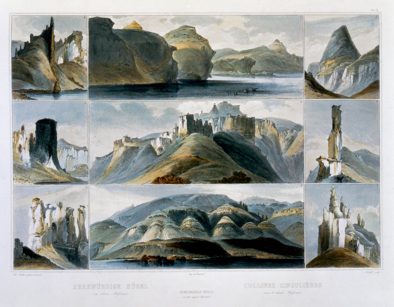 Opmerkelijke heuvels aan de bovenloop van de Missouri, 1844 door Friedrich Salathé