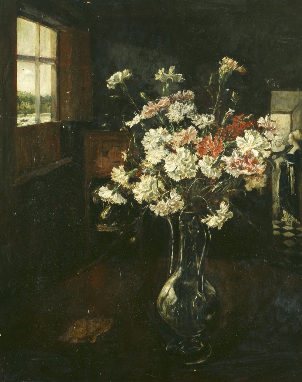 Interieur met anjers door Friedrich Stahl