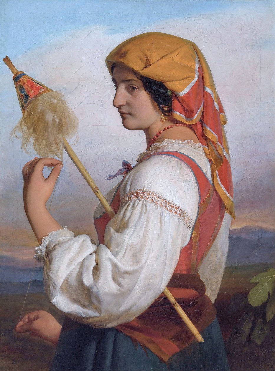Duits: Italiaanse vrouw (Chiaruccia) met spinrok door Friedrich von Amerling
