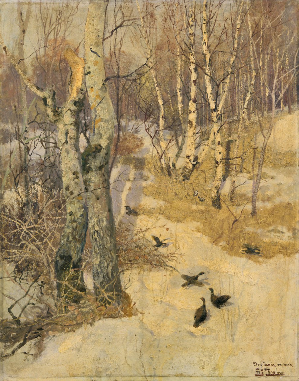 Bossen bedekt met sneeuw, 19e eeuw door Fritz Thaulow