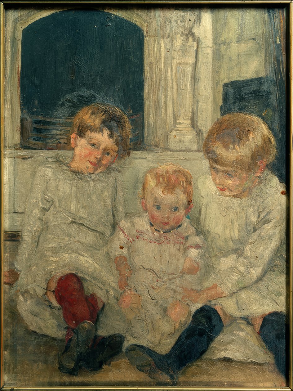 De drie dochters van de kunstenaar voor de open haard door Fritz von Uhde