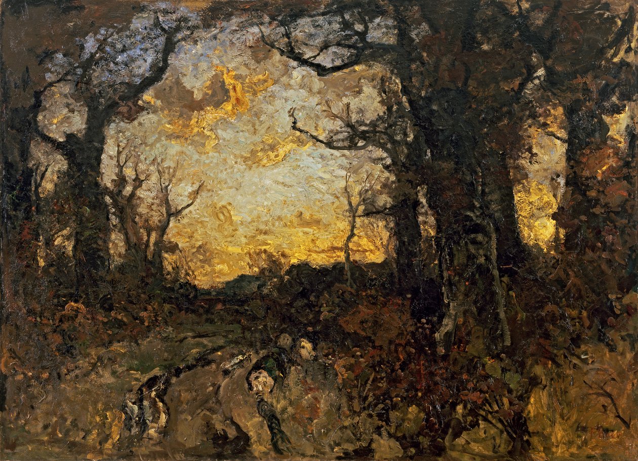 Avond in het bos door Fritz Baer