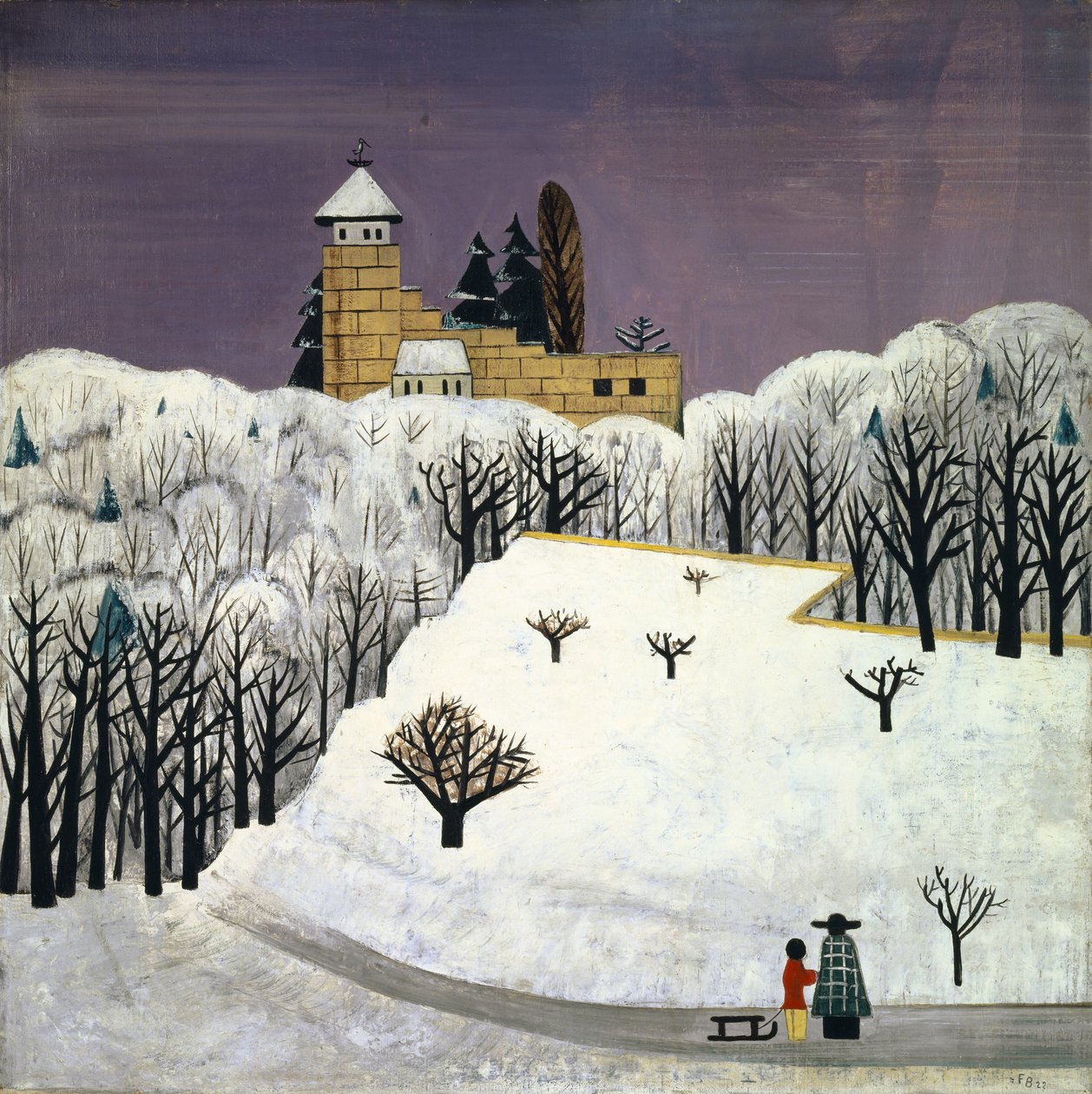 Birseck Kasteel in de Sneeuw door Fritz Baumann