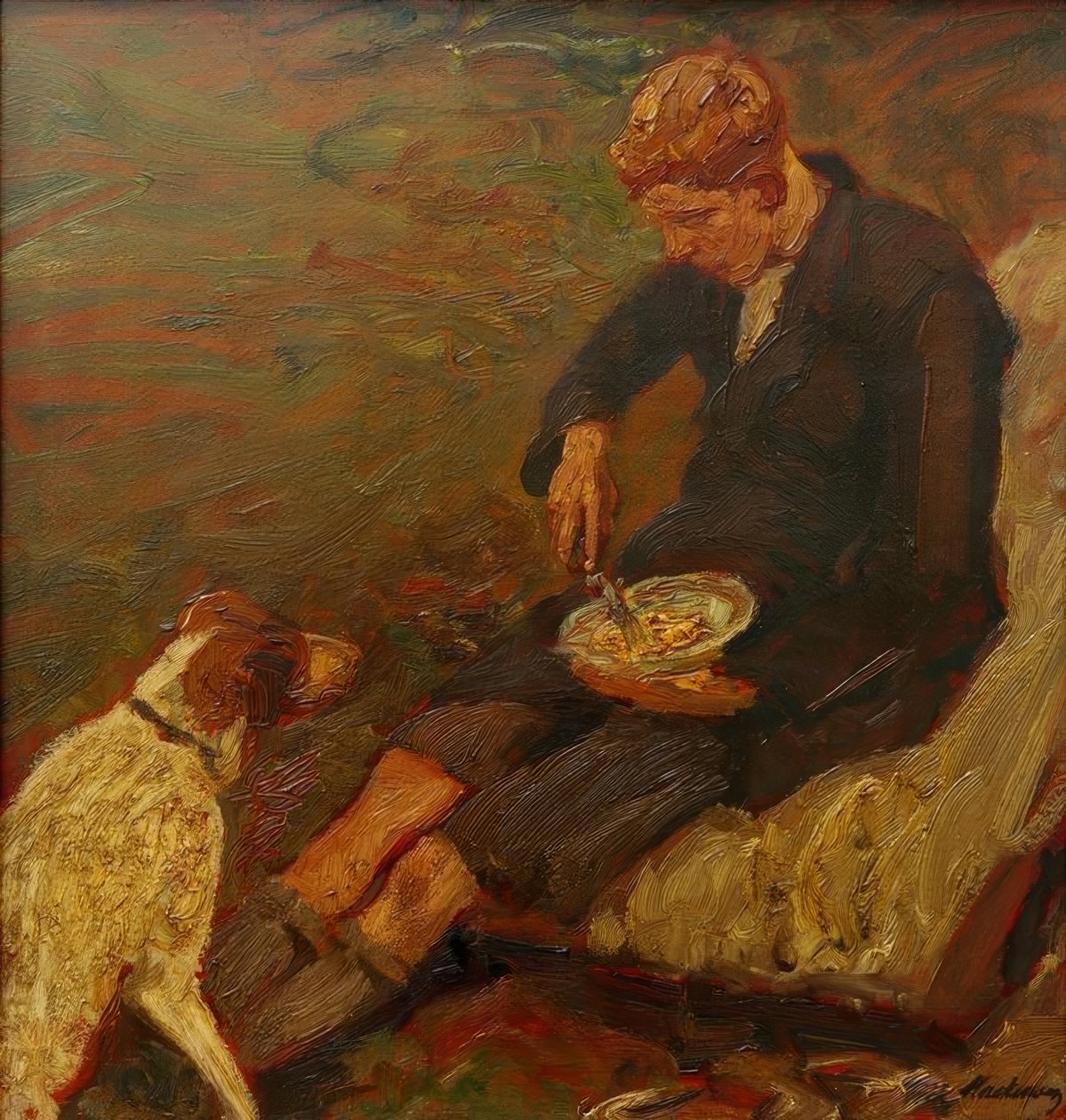 Jongen met hond door Fritz Mackensen